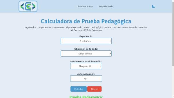 Imagen de sitio web de calculadora de puntaje para concurso de ascenso docentes