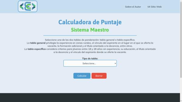 Imagen de sitio web de calculadora de puntaje para el sistema maestro