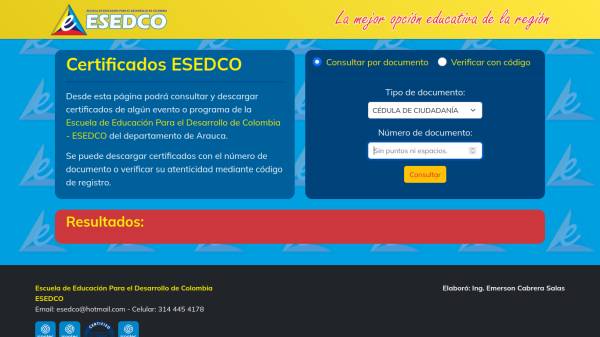Imagen de sitio web de Certificados de ESEDCO