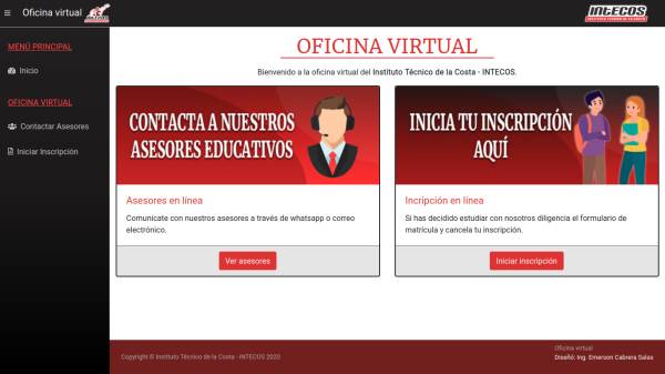 Imagen de sitio web de Oficina Virtual de INTECOS